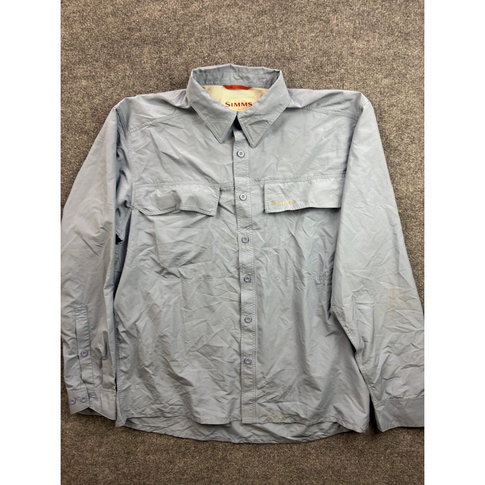 Simms Fishing Shirt Mens Large Blue Long Sleeve COR3 Performance Button Up